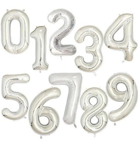 Globo Metalico Numero Gigante 76 Cm Plata Fiesta