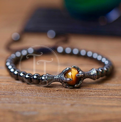 Imagen 3 de 8 de Pulsera Garras Dragón Targaryen Titanio 18k Hematita 6mm