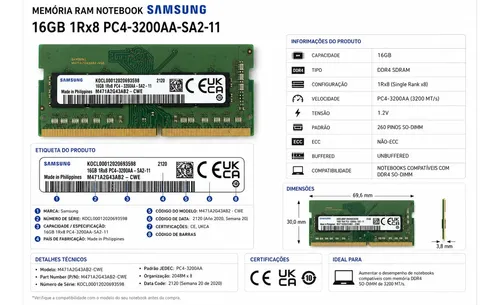 Memoria Samsung 16 Gb Ddr4 Pc4 3200aa Note M471a2g43ab2-cwe