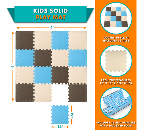 Moqueta De Ejercicio Puzzle De Espuma Eva Para Gimnasio Blue/brown/beige - 16 Tiles
