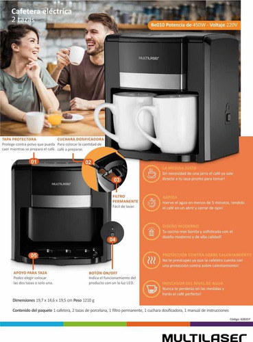 Cafetera Eléctrica Negra Multilaser Con 2 Tazas De Regalo