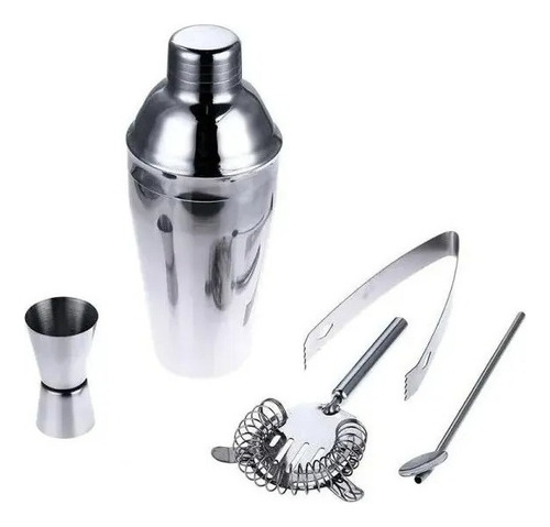 Set De Barman Coctelera 5 Piezas + Base Madera Profesional