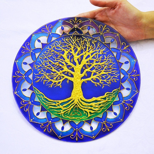 Imagem 3 de 3 de Mandala Árvore Felicidade E Fortuna Azul Com 25cm