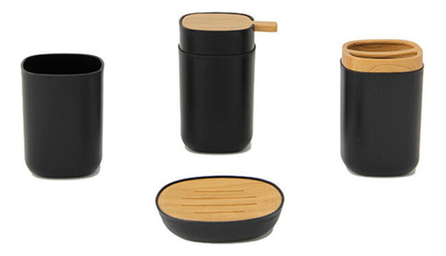 Kit 4 Piezas Baño Dispenser + Jabonera + Portacepillo + Vaso Color Negro