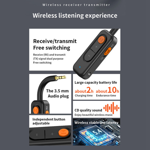 Receptor De Audio 2 En 1 De 3,5 Mm Aux 5.4 Para Música Estér