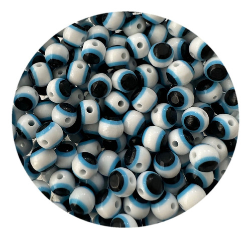 Abalorio Ojo Turco Bola 8mm Blanca Con Azul, 200 Pzas