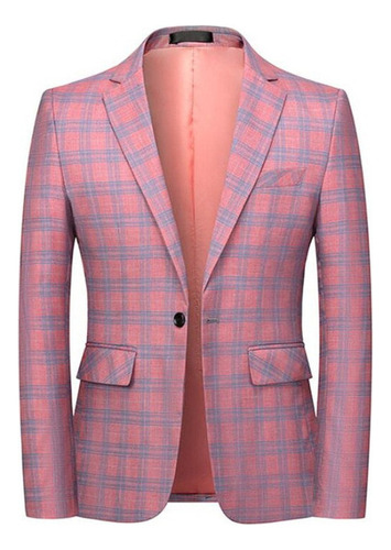 Blazer Casual A Cuadros Para Hombre, Traje Ajustado De Ingla