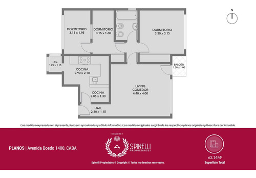 3amb · 63m² · Semi Cfte Abierto! S/av! Lav! Balcón! Td/nvo! Listo P/viv! M/lum!