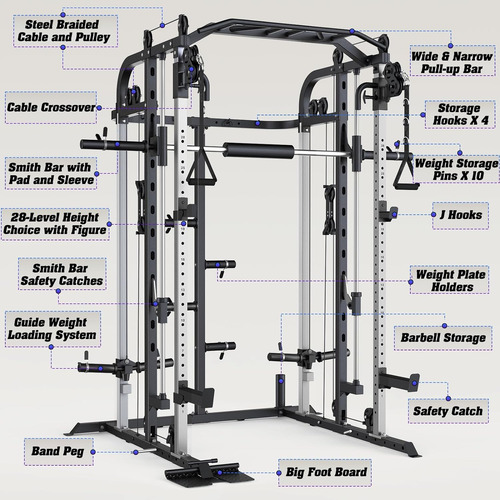 Smith Machine, Estante Multifuncional Con Barra Smith