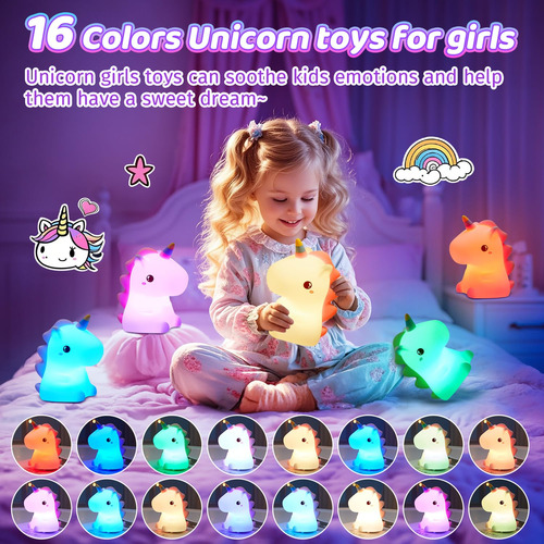 Unicornio Luz De Noche Kawaii Silicona Recargable 16 Colores