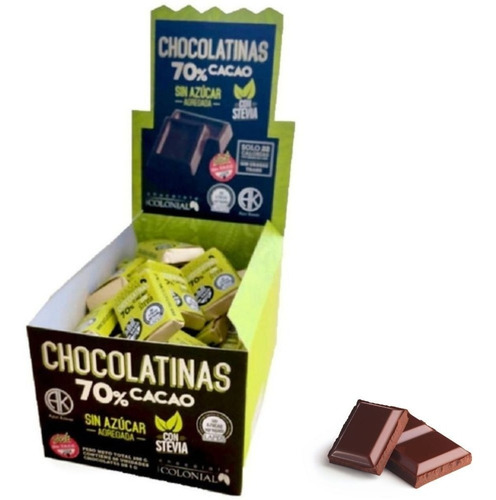 Chocolatina 70% Cacao Stevia Colonial X 50  - Sweet Market