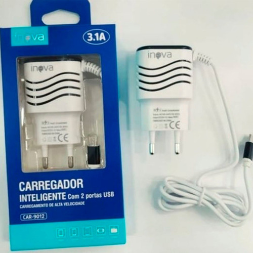 Kit 5 Carregador Turbo Inova Cabo Tipo C 3.1a 2 Usb Atacado