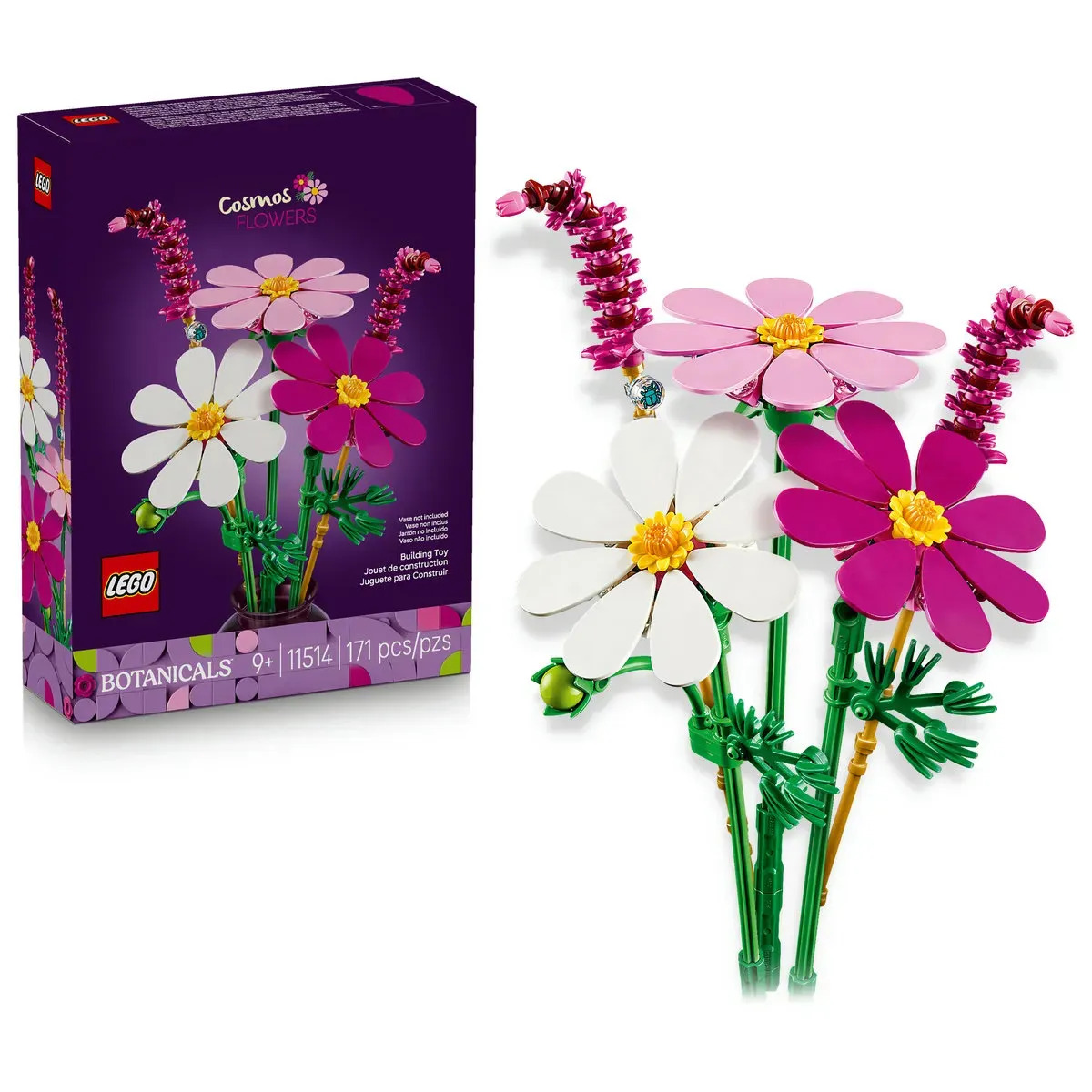 LEGO Botanicals Flores de Cosmos 11514; 3 detalladas flores de cosmos o mirasoles y 2 vaporosos tallos de cola de gato roja; Ramo de flores ideal como regalo para niñas; 9+