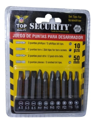 Juego De Puntas 50mm  Torx Plana Estria 10pza Security