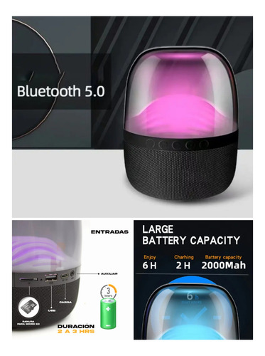 Bocina Capsula Bluetooth Audio Rítmica Recargable Led Multic