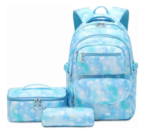 Juego de mochilas para estudiantes adolescentes de 3 piezas, color azul claro