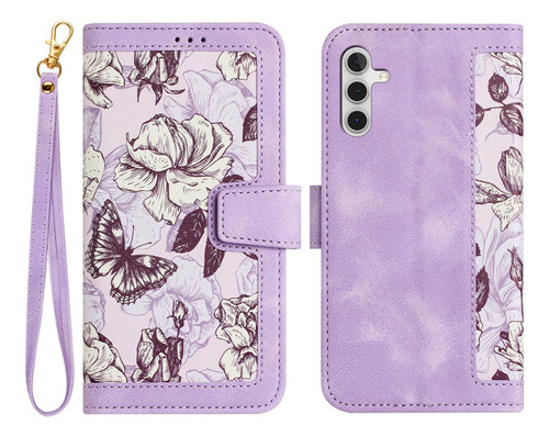 Flip Cover Samsung Galaxy A15 Diseño Floral Púrpura