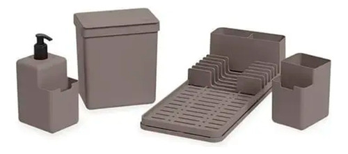 Kit Combo Cocina Escurridor Organizador Jabonera Tacho -gris