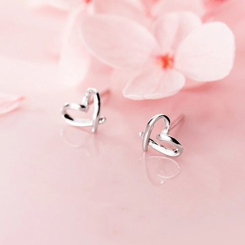 Aretes Broqueles Corazón Plata 925 Certificada Oro Blanco