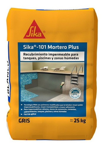 Sika 101 Mortero Plus Recubrimiento Impermeable Gris 25kg