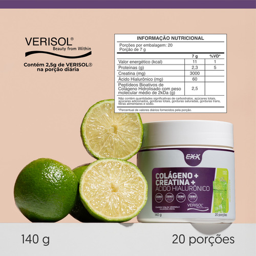 Creatina Pura + Colágeno Verisol + Ácido Hialurônico 140g Sabor Tangerina