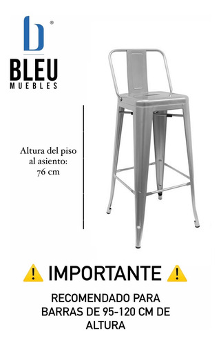 Banco Respaldo Bajo 76cm Tipo Tolix Juego De 3 De Piezas