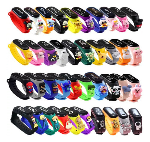 60 Piezas Reloj Infantil Led Pulsera Dibujos Animados Re [u]