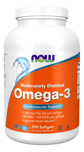 Suplemento en cápsulas blandas NOW  Omega-3 omega 3 en pote 500 un