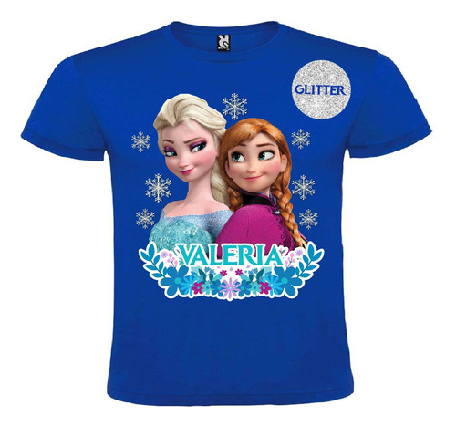 Polera Frozen Elsa Ana Niñas Personalizada Glitter Algodón 