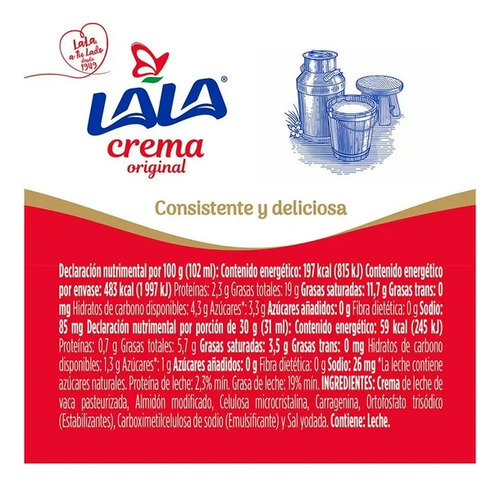 4 Pack Media Crema Lala Original 245 G /u