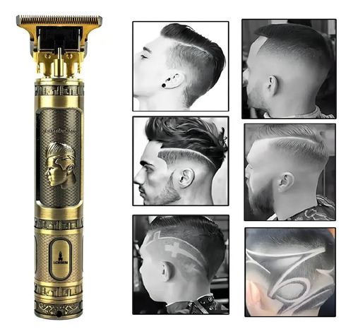 Maquina Corta Pelo Patillera Barba Recargable Trimmer T9 Dorado Oscuro