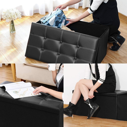 Banqueta Baul Puff Baul Negro 76x38 Organizador Puff Sillon
