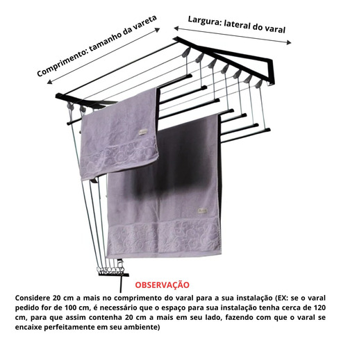 Lindo Varal Preto De Parede Individual 100cm X 6 V