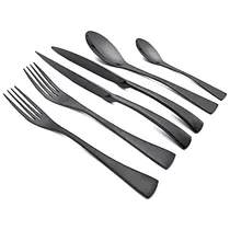 Comprar Juego De Cubiertos Negro De 24 Piezas, Cubiertos De Ace...