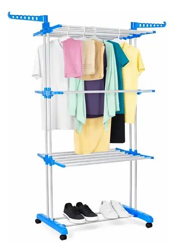 Varal De Apartamento Chão Aço Inox Resistente 3 Andares 2 Hastes Com 4 Rodas Dobrável Retrátil Multiuso Grande Super Prático Para Roupas Vertical Compacto Fácil Montagem Alta Capacidade Secagem Rápida