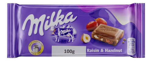 Chocolate com Uvas Passas e Avelã Milka Pacote 100g