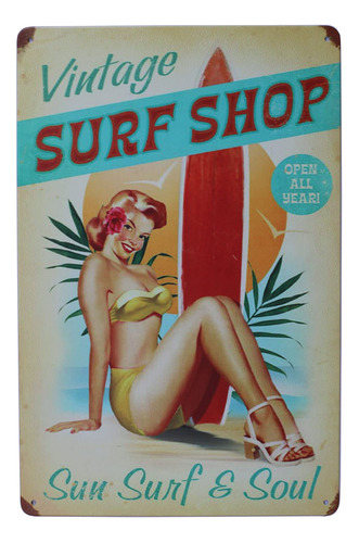 Artclub Vintage Tienda Surf Metal Estaño Signo Sol Surfista