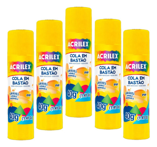Cola Bastão Acrilex 40g 02740 Com 5 Unidades