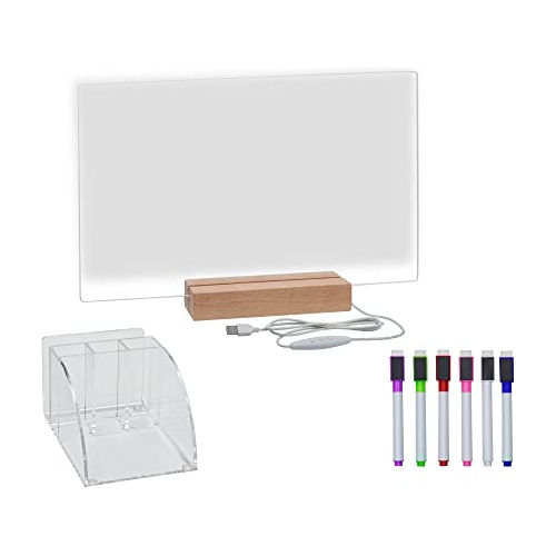 Acrylic Dry Erase Board With Wooden Base And Colored Ma...