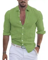 Comprar Camisa Masculina Praia Com Lapela Algodão E Linho Verão Moda
