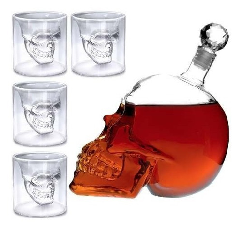 Set Licorera 350 Ml Con 4 Shots Calavera Doomed Craneo H1297