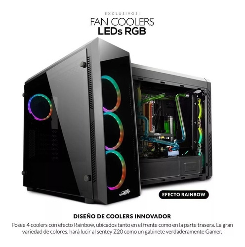 Gabinete Pc Gamer Sentey Z20 4 X Fan Rgb Vidrio Templado