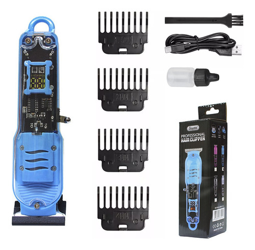 Cortadora De Pelo Recargable Profesional Transparente Lcd Azul Claro