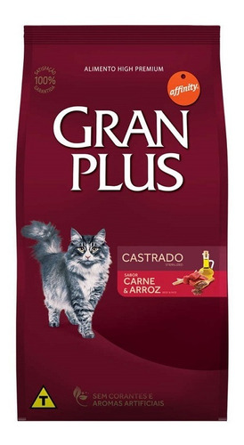 Ração Granplus Menu Gatos Adultos Sabor Carne E Arroz - 3kg 