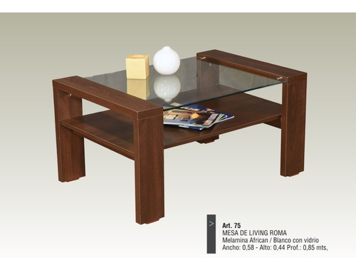 Mesa Ratona De Living  Roma. Melamina Con Vidrio - 85 X 44 X 58