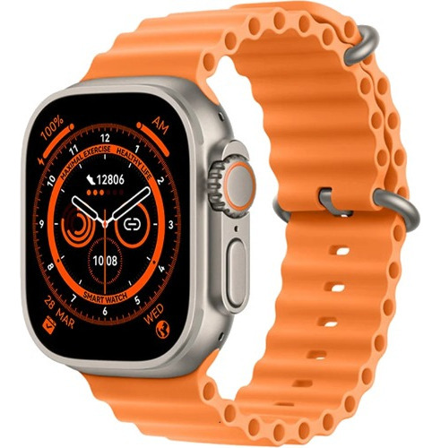 Smartwatch Xs9 Ultra 2 Série 9 Double Touch Tela Ips 5 Cores Caixa Prateado Pulseira Laranja