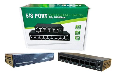 Switch Ethernet 8 Puertos 10/100mbps Rj45 - Mini, Alta Veloc