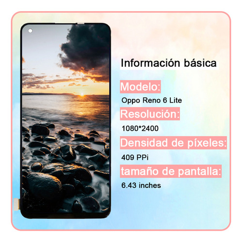 Zhangtuo Pantalla Lcd Para Oppo Reno 6 Lite Con Marco Cph2365