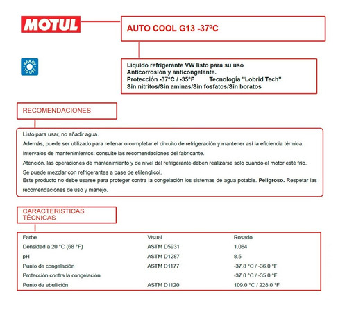 Anticongelante Autocool G13 -37°c 3lt Morado Motul