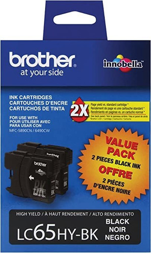 Brother Lc65hybk2 Cartucho De Tinta De Alto Rendimiento, 2 .